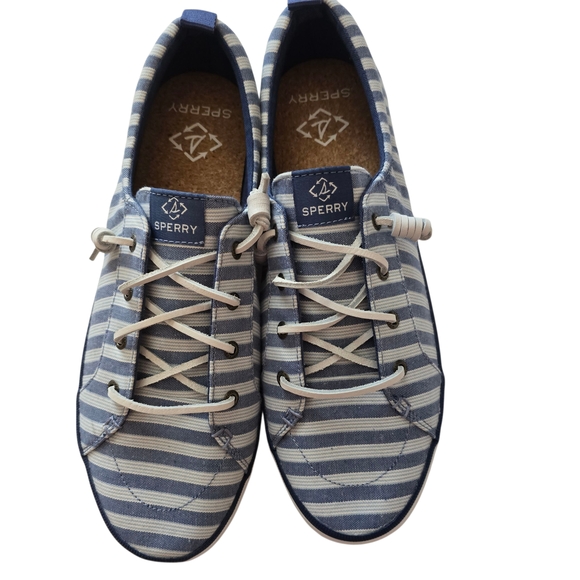 NEW Sperry Womens Blue and White Striped Boat Sneakers Shoes